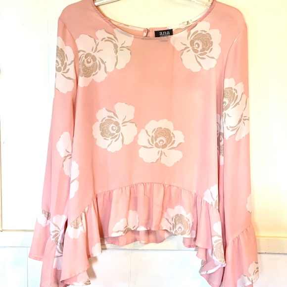 A.N.A. A New Approach Floral Ruffle Trim Blouse Size Large - Picture 2 of 3